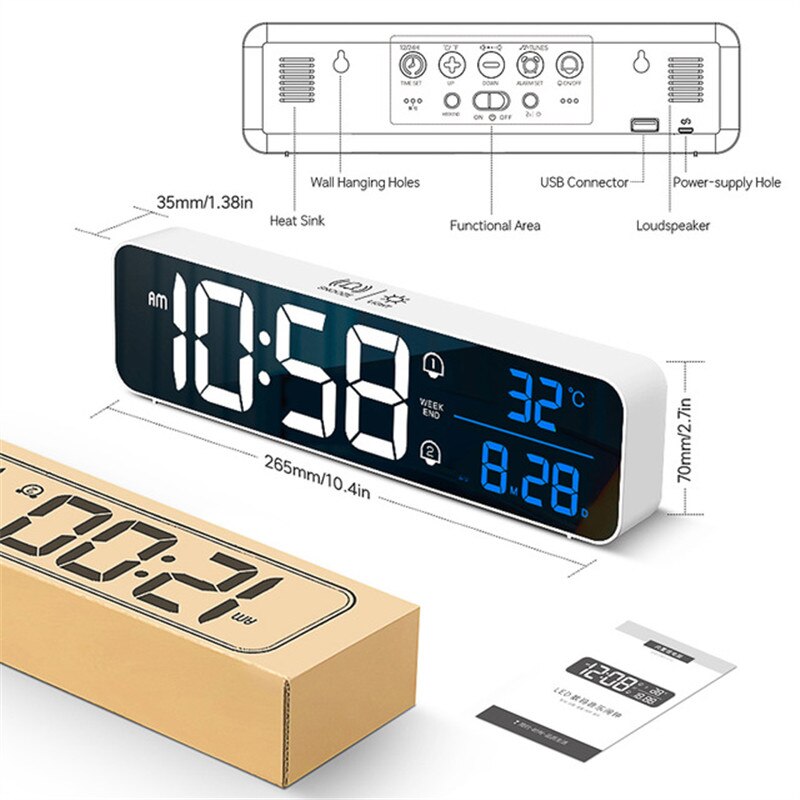 U-picks Sveglia Digitale,Sveglia Proiezione,Orologio a specchio LED da