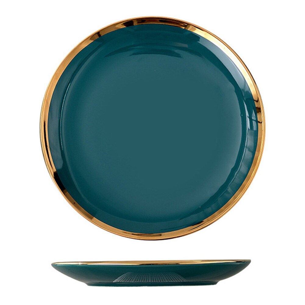 Nordic Ceramics Phnom Penh Plate Steak Plate Fruit Plate Household Tableware Large Dark Green E2S: 10inch Shallow