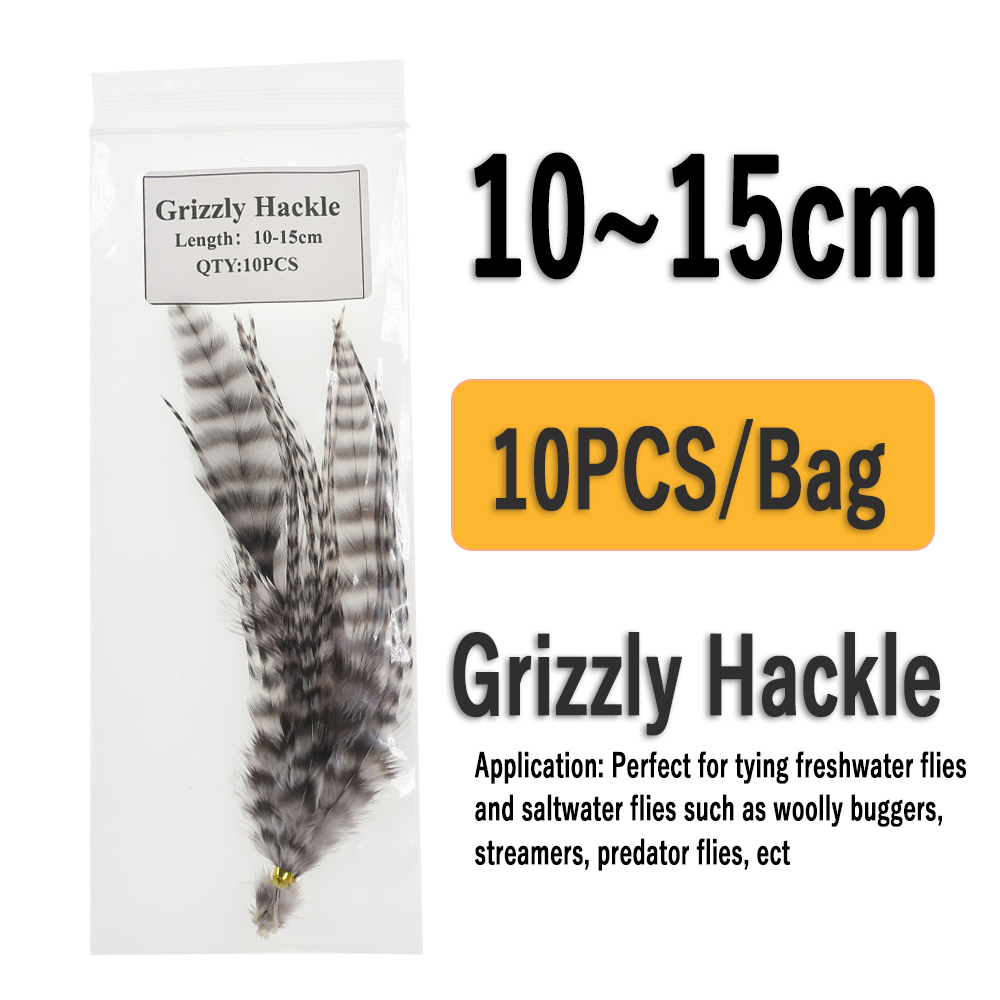 Wifreo, 10 Uds., plumas naturales para atar moscas en blanco y negro, plumas de pelo de gallo Grizzly para atar insectos lanosos Streamer: Blanco