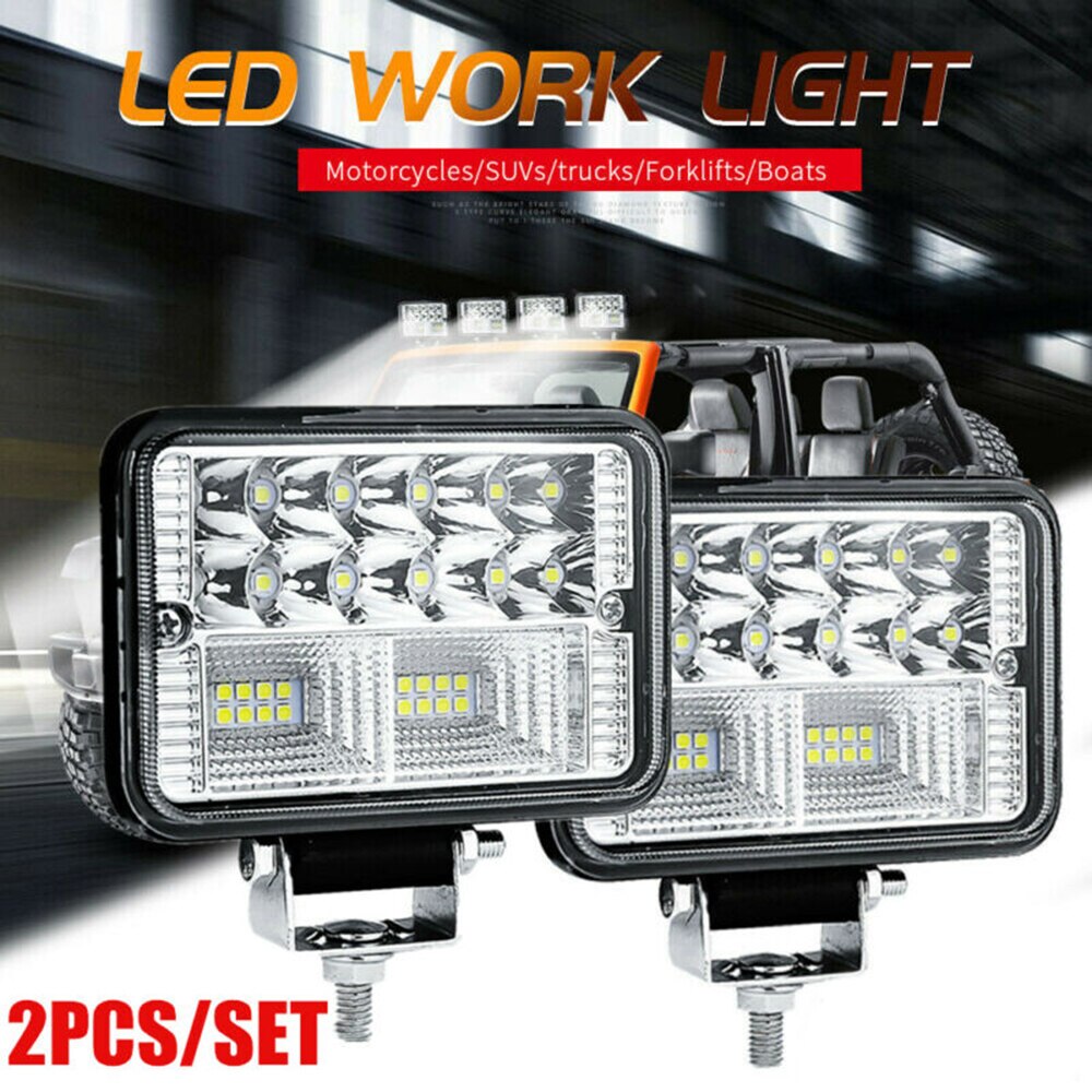 2pcs LED Work Light 12V 78W Waterproof Shockproof 6000K White Flood Pods