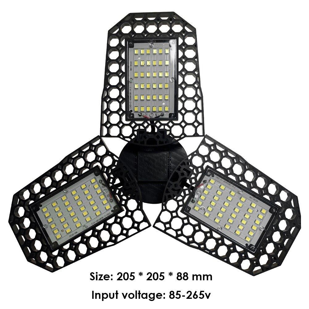 E27 3-- blad-ledd taklampa multifunktionell praktisk 85-265v superljus deformerbar inomhus garagelampa: A