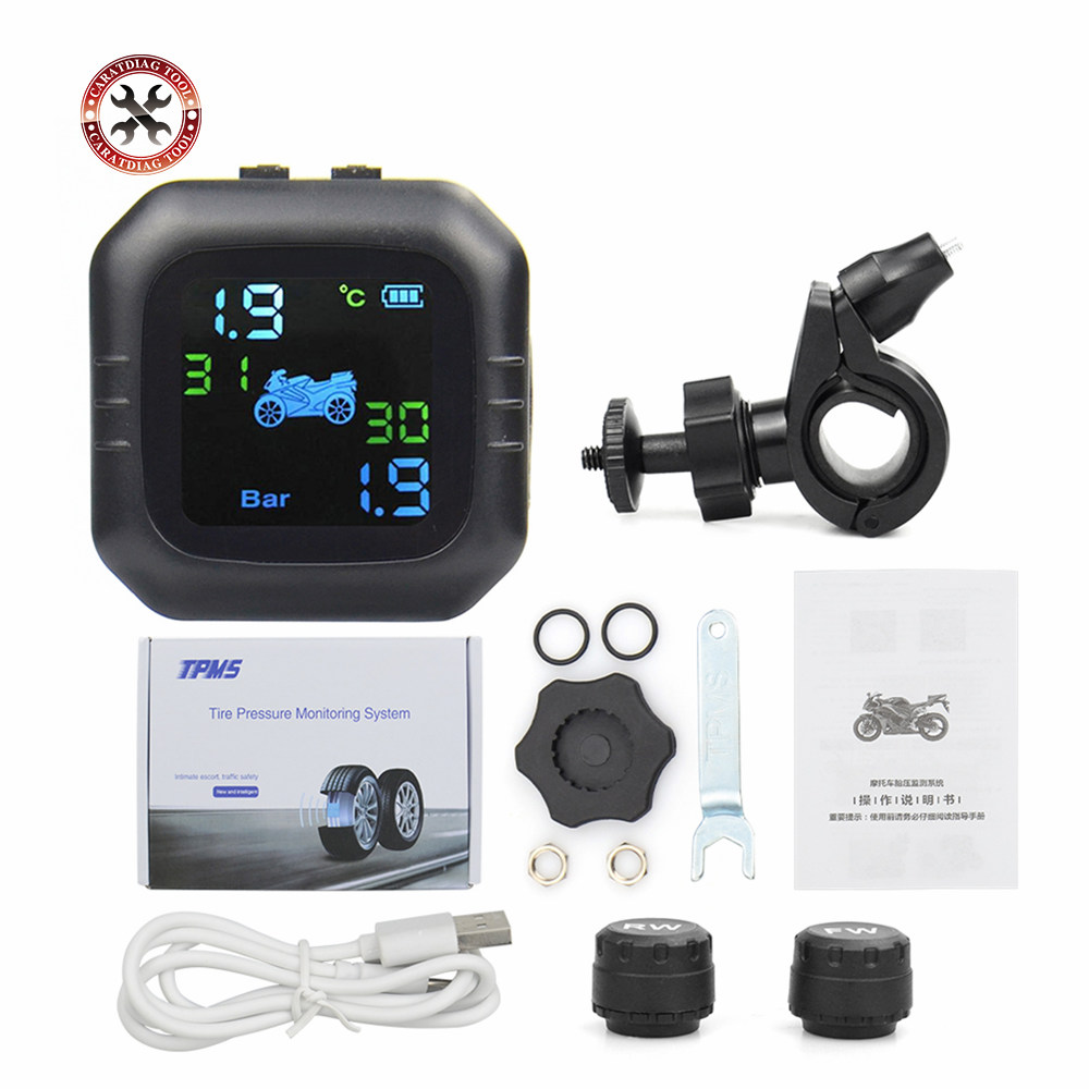 Wireless LCD Motorcycle Tire Pressure Monitoring System TPMS 2External Sensor Realtime Monitor Abnormal Alarm Moto Tyre Tool PSI