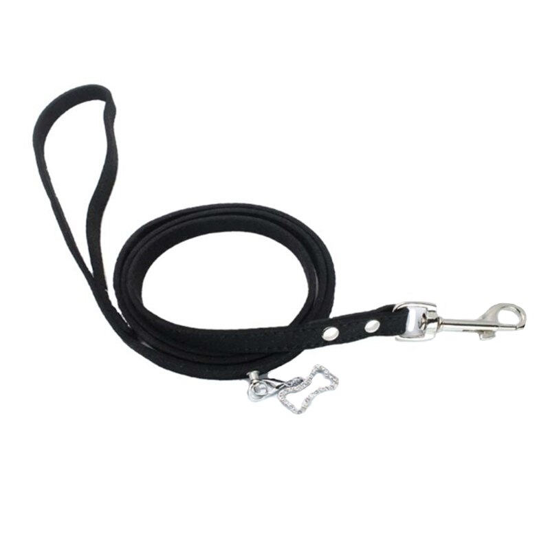 Zachte Suède Kleine Hond Harnas Voor Puppies Chihuahua Yorkie Teddy Puppy Verstelbare Borst Borst-Band Riem Lood: leash black / S