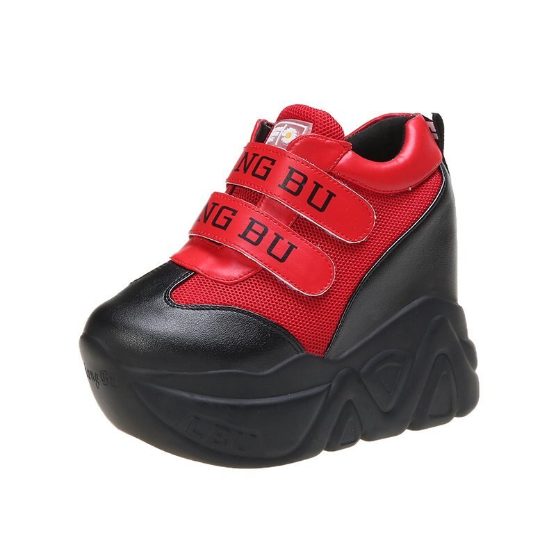 Sommer mesh åndbare sko kvinde høj platform hæle fritidssko kvinder 12cm hæle kiler sneakers chaussures femme