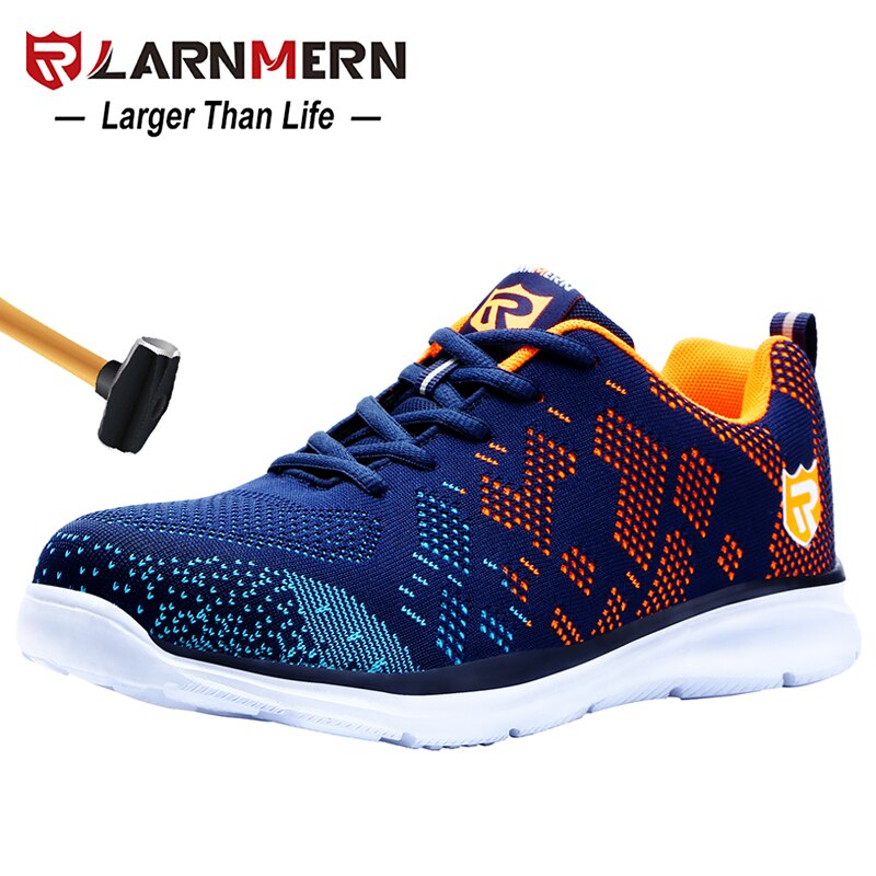 LARNMERN – Chaussures de sécurité pour homme, légères et respirantes, de travail, bout en acier, accessoires de construction anti-écrasement avec bandes réfléchissantes