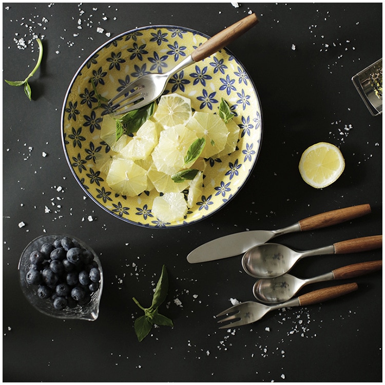 Treskaft skje naturlig bestikksett servise husholdningsprodukter metall 304 kniver, gaffel og skjeer i rustfritt stål