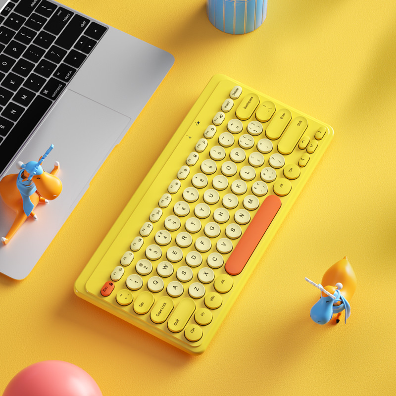 2,4G kabellos Tastatur Maus einstellen USB 79 Tastenkappen Stumm Mini kabellos Spielen Tastatur Maus Combo Für Bausatz PC Gamer Computer Laptop: Gelb Klaviatur