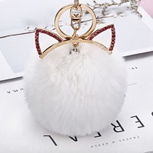 Bolso con colgante de conejo para chica con orejas de gato rosa, accesorios de pompón de bolas de pelo de conejo de imitación, colgante para bolso de mano para mujer