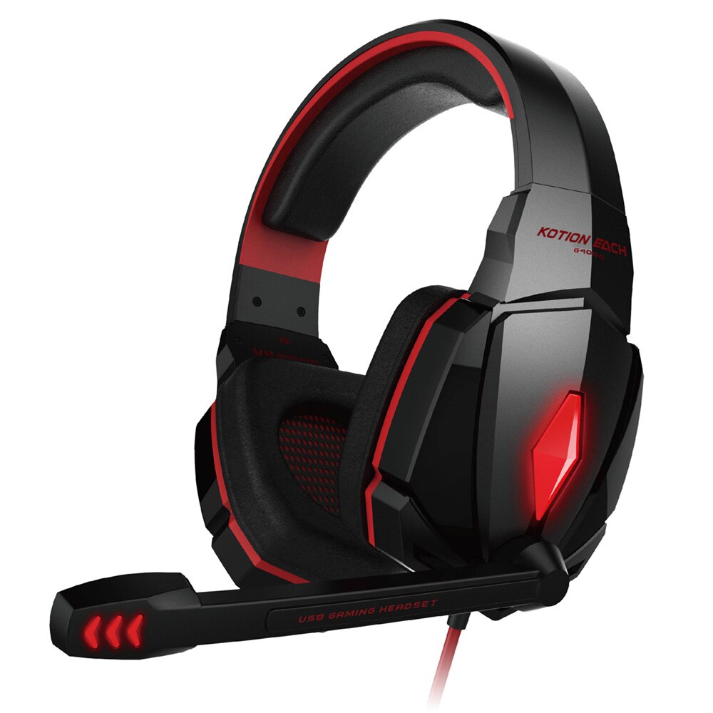 KOTION EACH G2000/G9000, auriculares de juego de graves profundos equipo estéreo, auriculares con micrófono, luz LED, PC, Gamer: G4000 black and red
