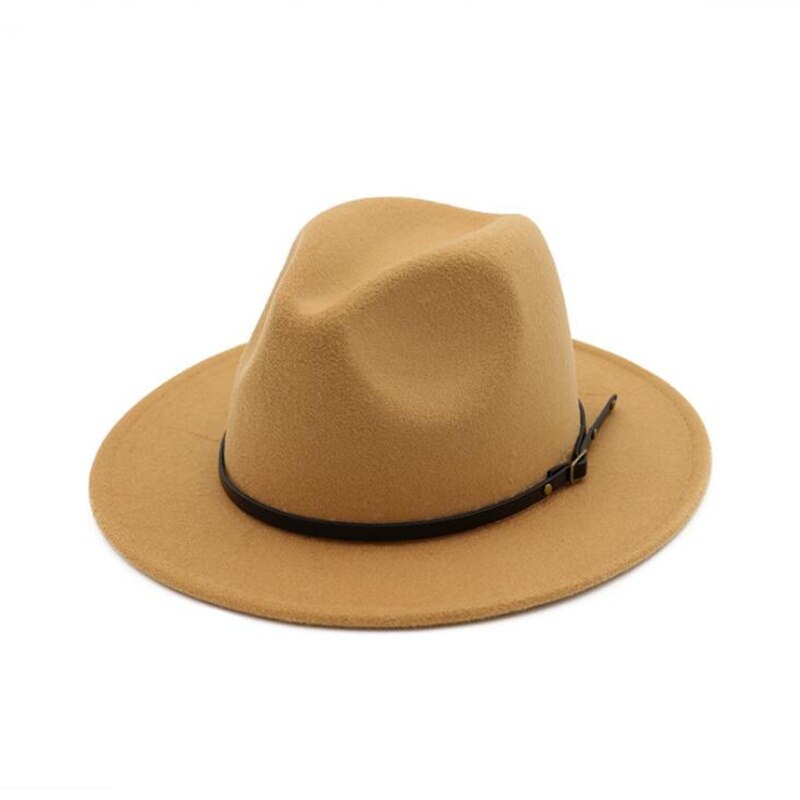 Uldfilt fedora hat kasket bred kant med bælte damer trilby chapeu feminino hat kvinder mænd jazz kirke gudfar sombrero kasketter  h3: Kamel