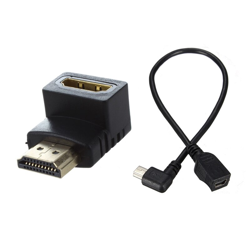 Video AV Adapter HDMI Male to Female Elbow with USB 5Pin 90 Degree Left Angled Male to Female Extension Data Cable 24cm