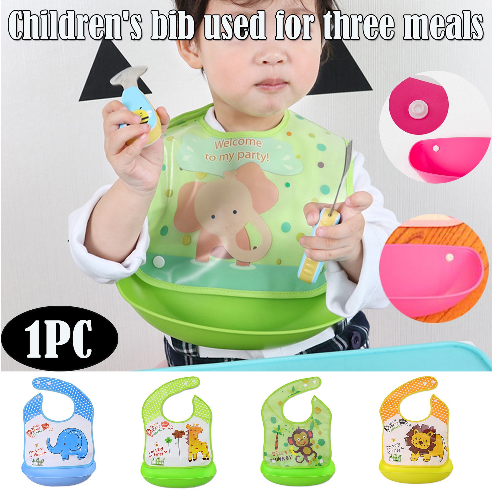 Baby Bib Adjustable Silicone Ssaliva Towel Reusable And Washable Cartoon Bibs With Silicone Food Catcher Children Bib