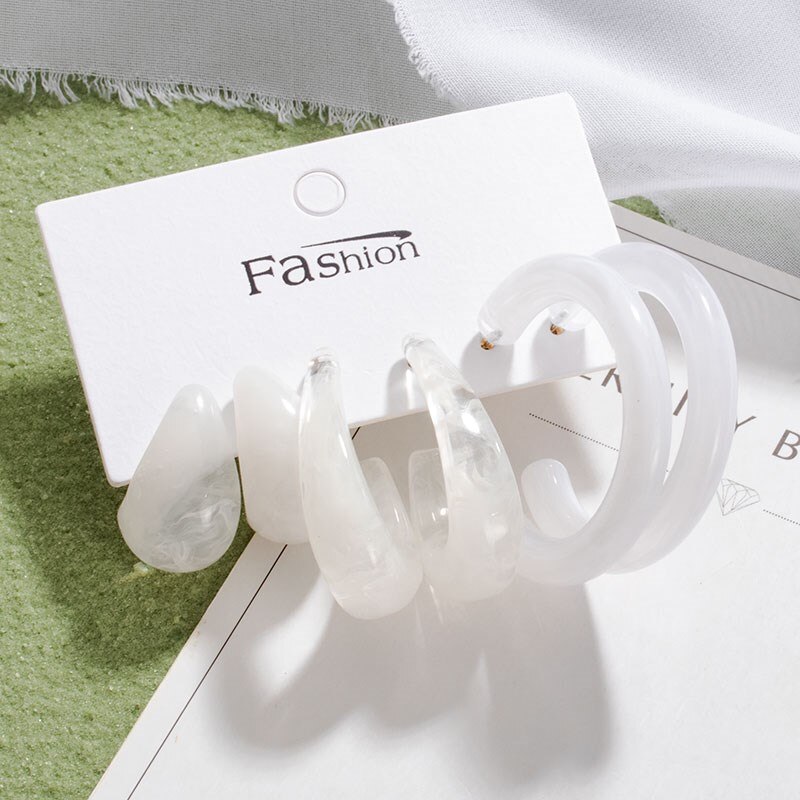 Grandes boucles d'oreilles géométriques en acrylique pour femmes, ensembles de perles, accessoires tendance, bijoux,: Gold 1032