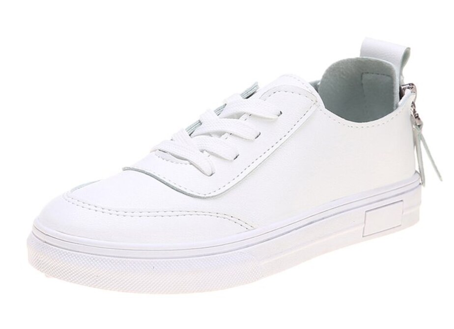 Kvinnor fritidsskor bekväma vita nude sneakers snörning delat läder flickor casual dragkedja plattor skor: Vit / 7