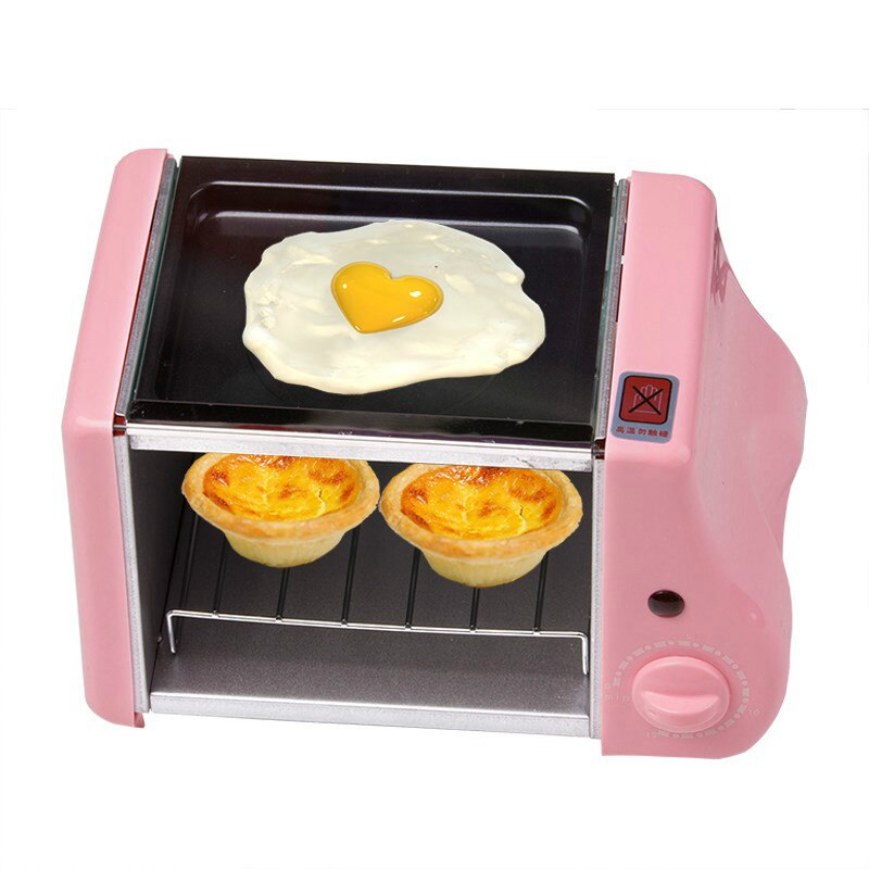 Mini tostadora eléctrica 2 en 1 para repostería, horno, parrilla, huevos fritos, sartén, máquina de desayuno, tostadora de pan