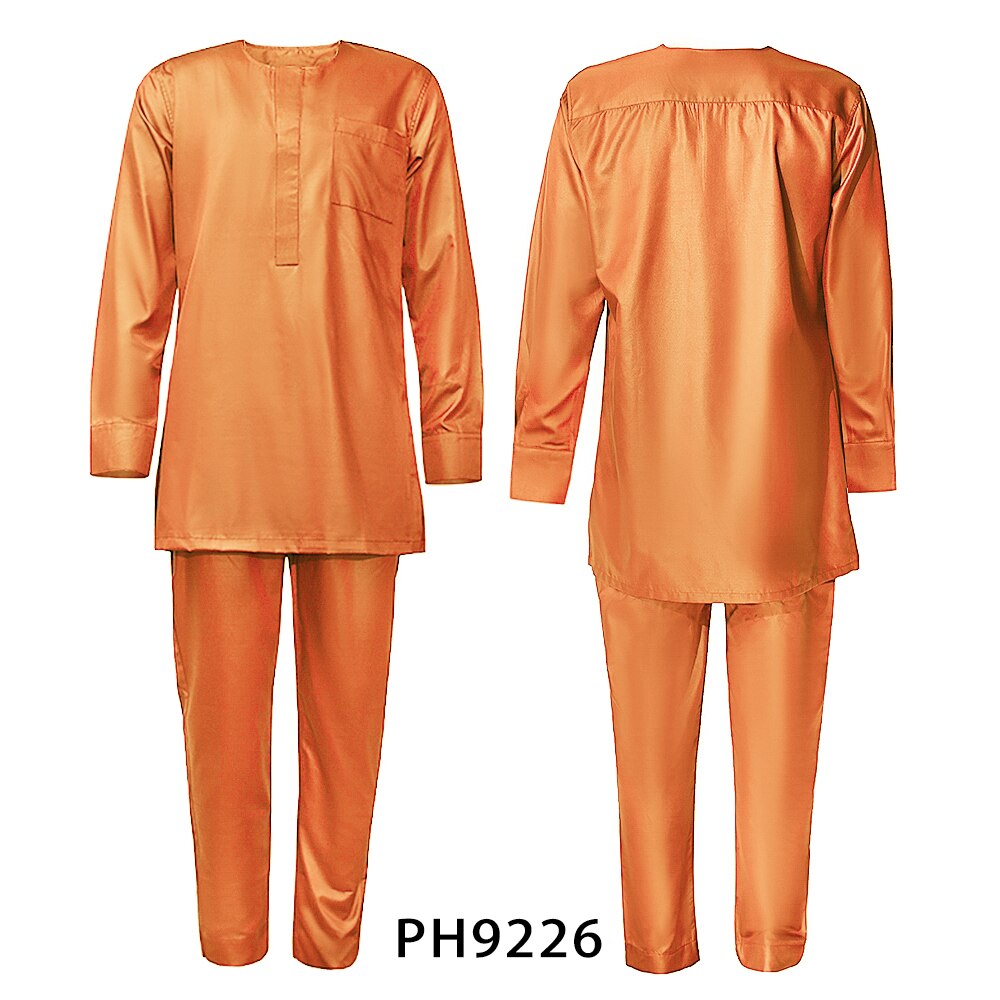H&amp;d afrikansk kjole til menn kjortel skjorte bukser sett lange armer topper broderi agbada boubou afrikansk tradisjonelle klær 3 stk sett