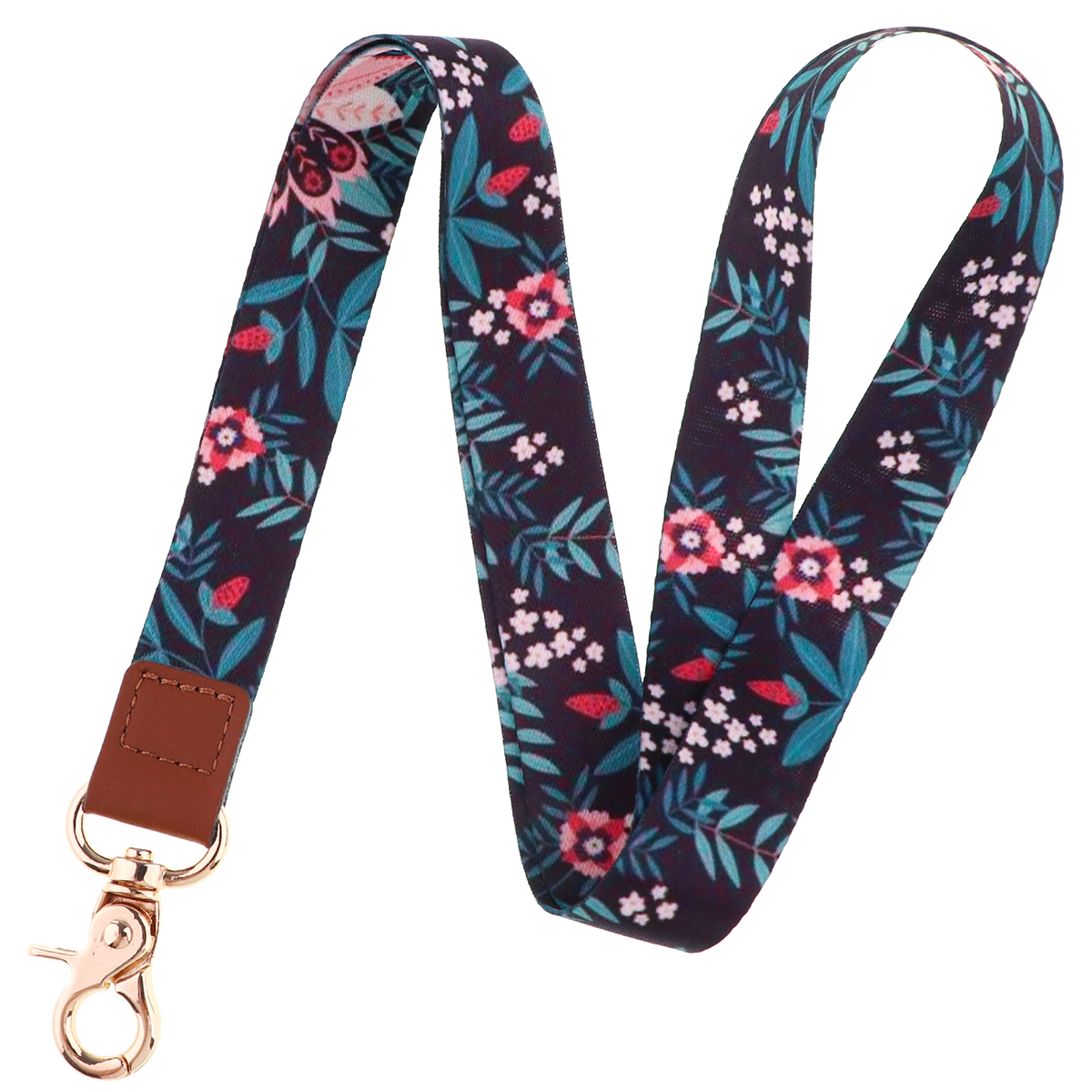 Lanières de cou à petites feuilles pour clés, carte d'identité, sangles de téléphone portable, porte-badge USB, corde suspendue pour téléphone à faire soi-même, lanière à fleurs: Foncé Café
