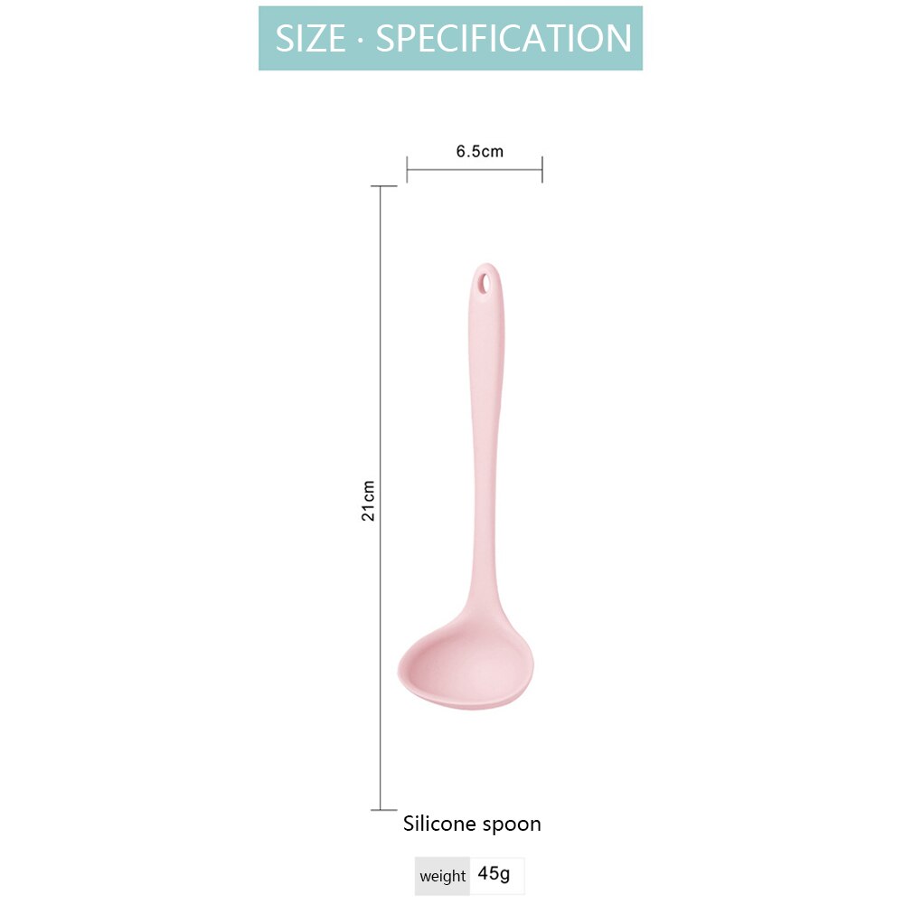 Non-stick Silicone Ladle Soup Spoon Curved Handle Unbreakable Big Round Scoop for Dinner Kitchen Dining Tool Tableware