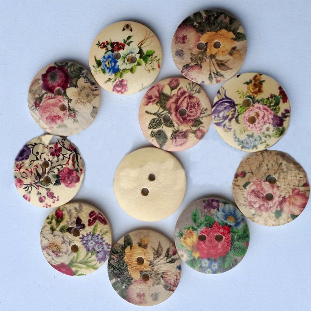 50 stuks retro-serie houten knopen voor handwerk naaien plakboek kleding knutselen accessoires kaart decoratie 20mm