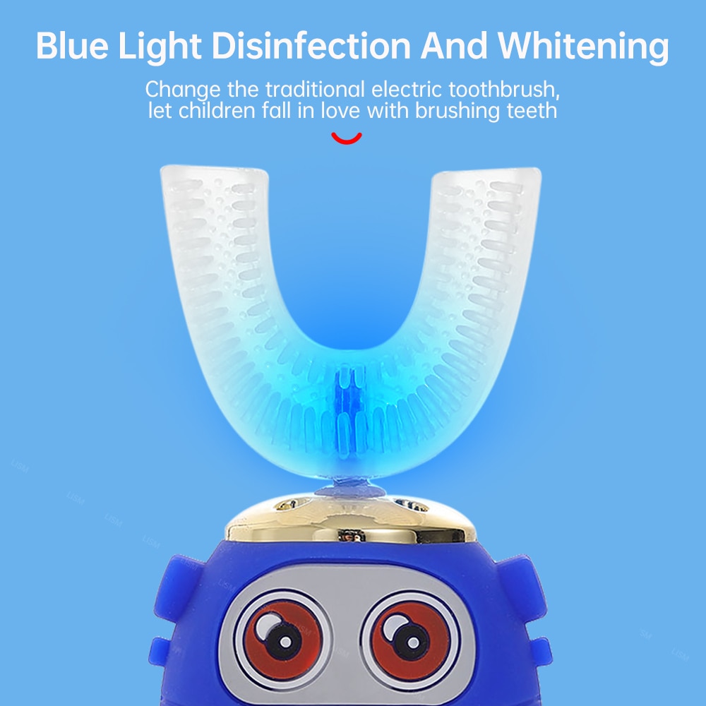 Smart 360 Degress U Sonic Electric Toothbrush Kids Silicone Automatic Ultrasonic Tooth Brush Children Blue Light Teeth Brush