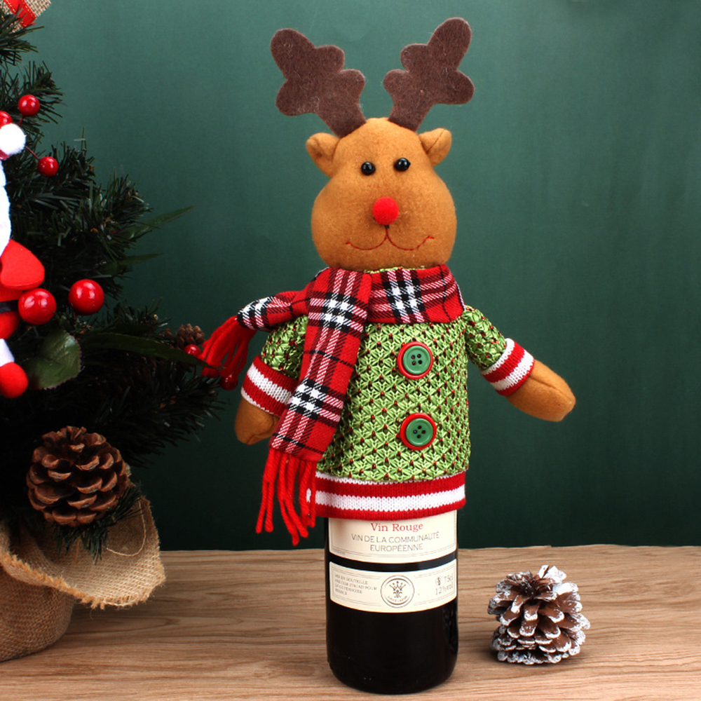 Christmas Wine Bottle Cover US Nordic Winter Xmas Champagne Bottle Clothes Cartoon Home Party Decoration Supplies: C