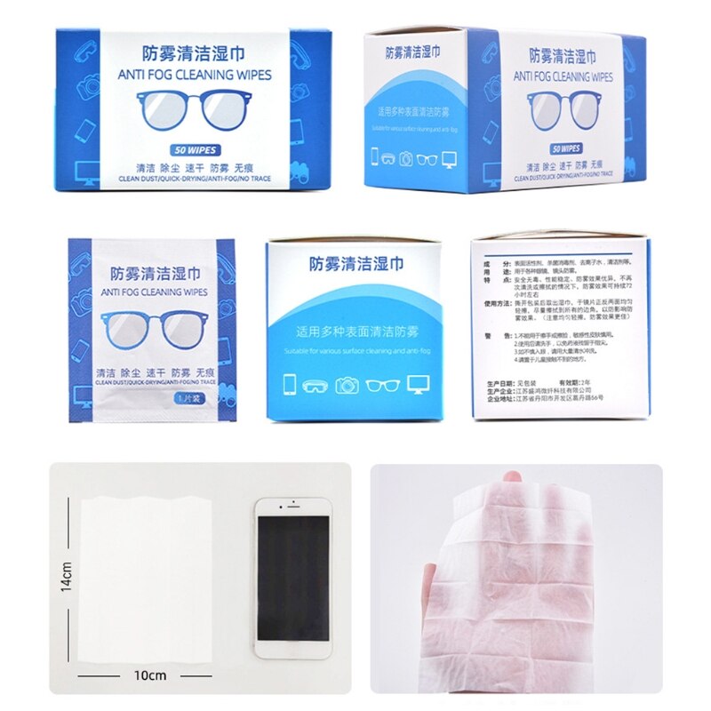 50 Stuks Anti-Fog Doekjes Voor Bril Bevochtigd Antifog Lens Vegen Individueel Verpakt Wegwerp Defogger Lenzenvloeistof Doekjes