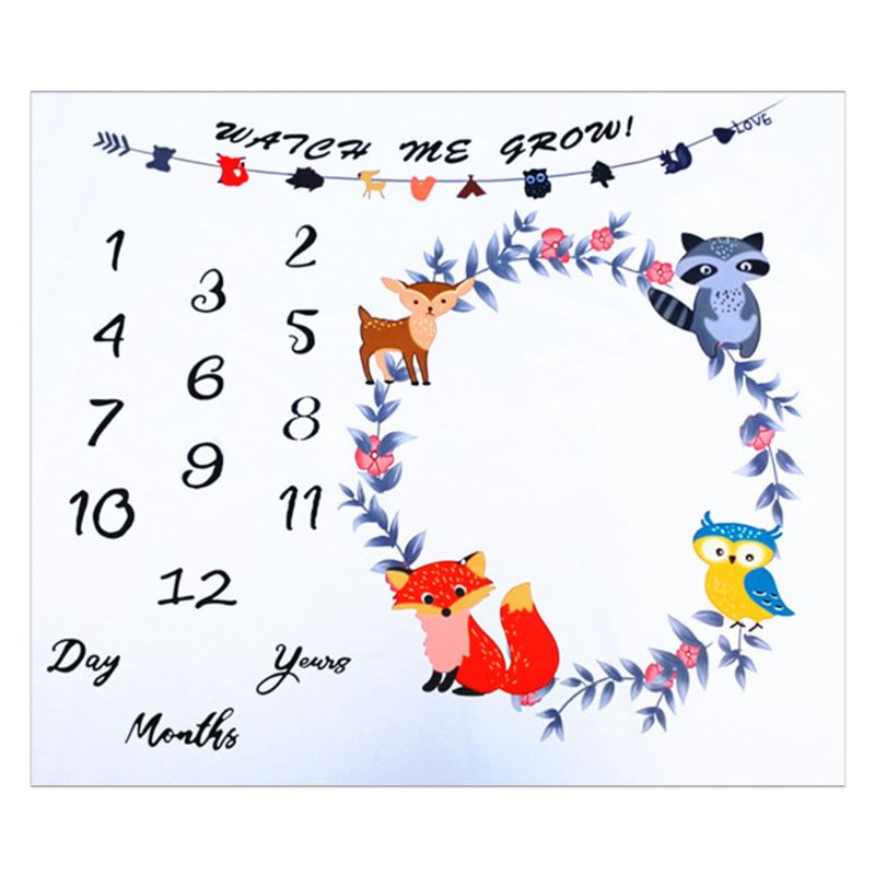 Newborn Baby Milestone Number Cute Animals Pattern Mat Blanket Photography Background Backdrop Cloth L41D
