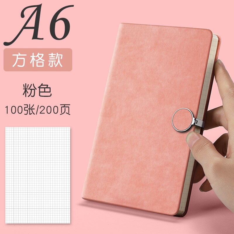 100 Sheets A5 A6 Notebook Diary Journal Planner PU Hard Cover Grid White Paper Month Planner Notepad School Study: A6 Pink
