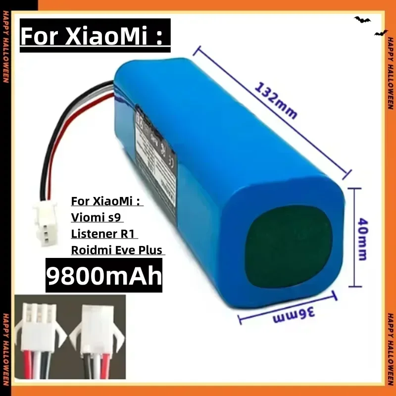 Lithium-Akku 12800 mAh wiederaufladbar für XiaoMi Lydsto R1 Viomi S9 Roidmi Eve Plus Roboter-Staubsauger Akku Pack18650: Blau
