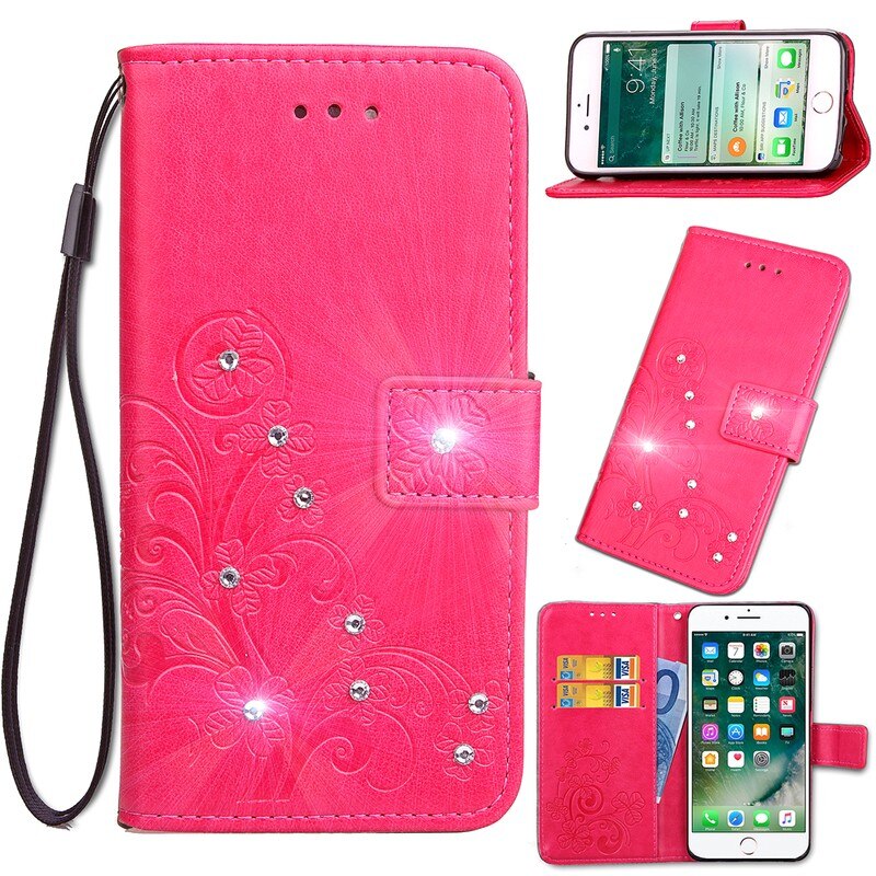 Sunjolly Case voor Cubot X18 Plus Lanyard Gras Rhinestone Flip Wallet Telefoon Cover coque voor Cubot X18 Plus X 18 plus Case Cover