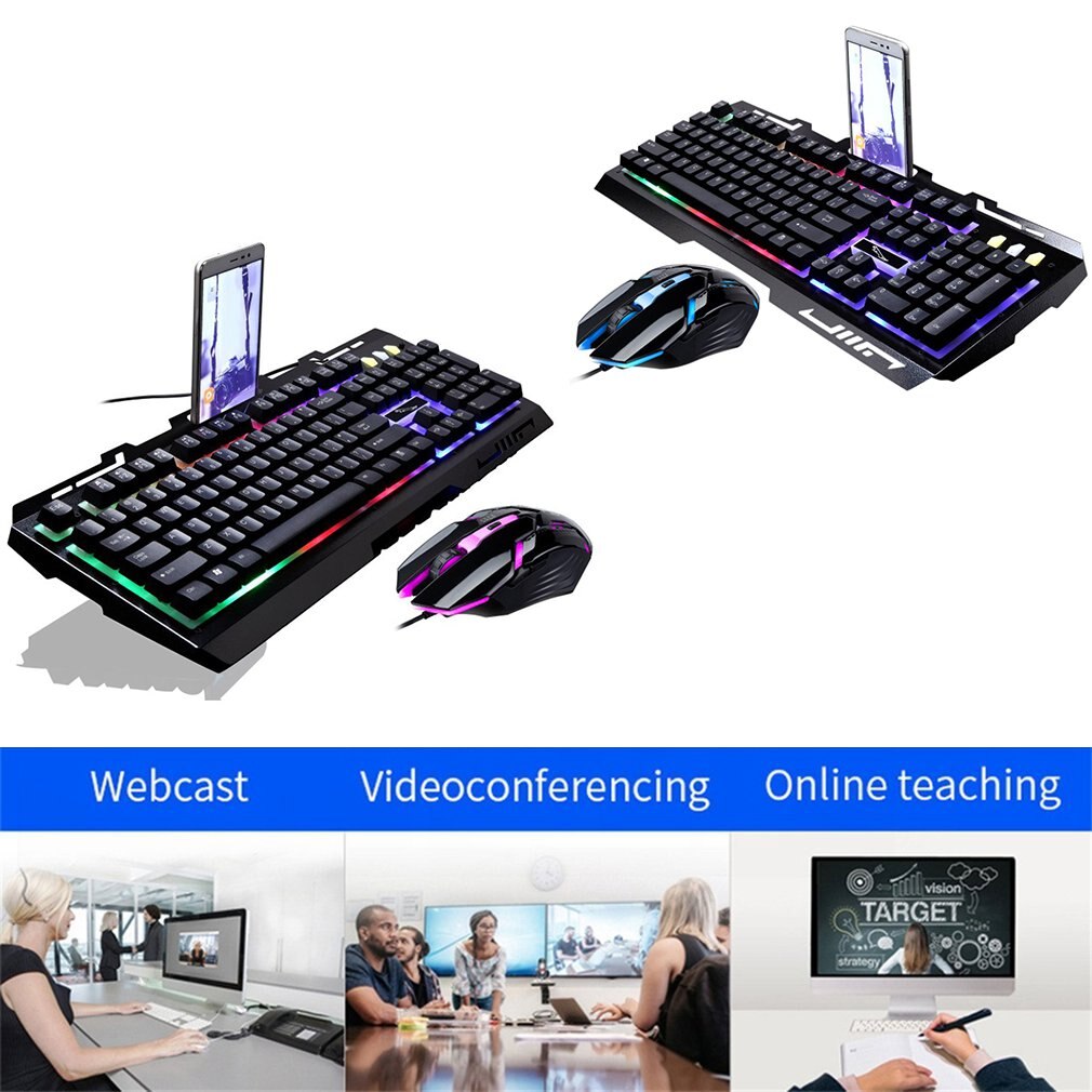 G700 Game Luminous Wired USB Mouse and Keyboard Suit With Rainbow Backlight LED Lights Mechanical Keyboard 2400 DPI Gaming Mouse