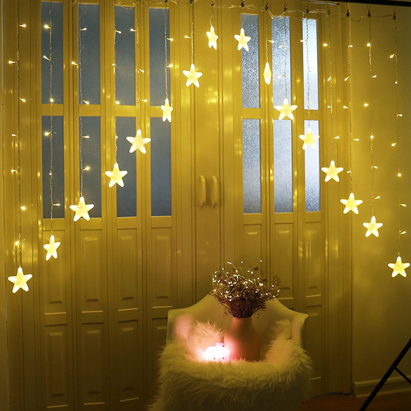 16 Star String Lights LED Lantern Pentagram Inverted V Curtain Lights For Festive Bedroom Home Party Decoration EU Plug