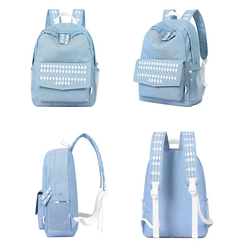 Rdywbu Denim Backpack - National Style Laptop Bag - 20-35L - Unisex Travel School Bag
