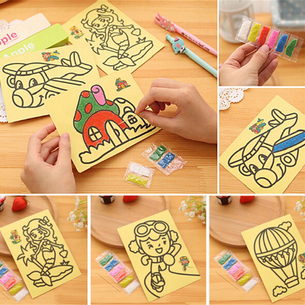 5 Stks/partij Zand Papier Kunst Ambachten Speelgoed Voor Kinderen Kids Diy Kleur Zand Schilderen Art Creatieve Tekening Speelgoed