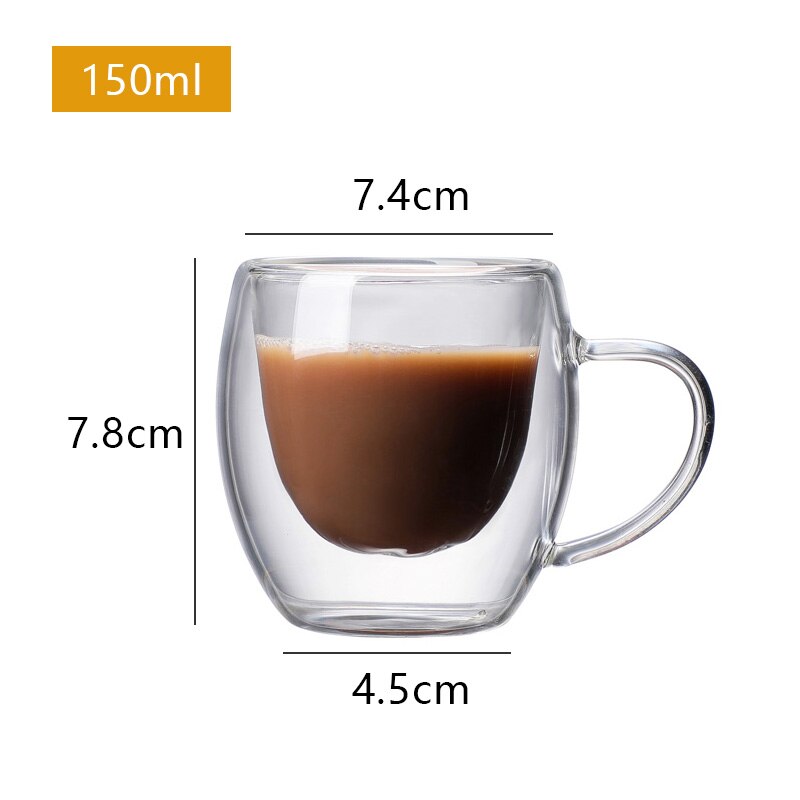 Heat Resistant Double Wall Glass Cup Coffee Mug Double Layer Reusable Carafe For Juice Milk Tea Beer Wine Beverage Latte Dessert: 150ML CB274-C