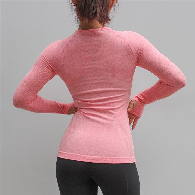 Camiseta deportiva de manga larga sin costuras con agujero pulgar ropa deportiva para mujer ropa de gimnasio camisetas de entrenamiento ropa de Yoga femenina