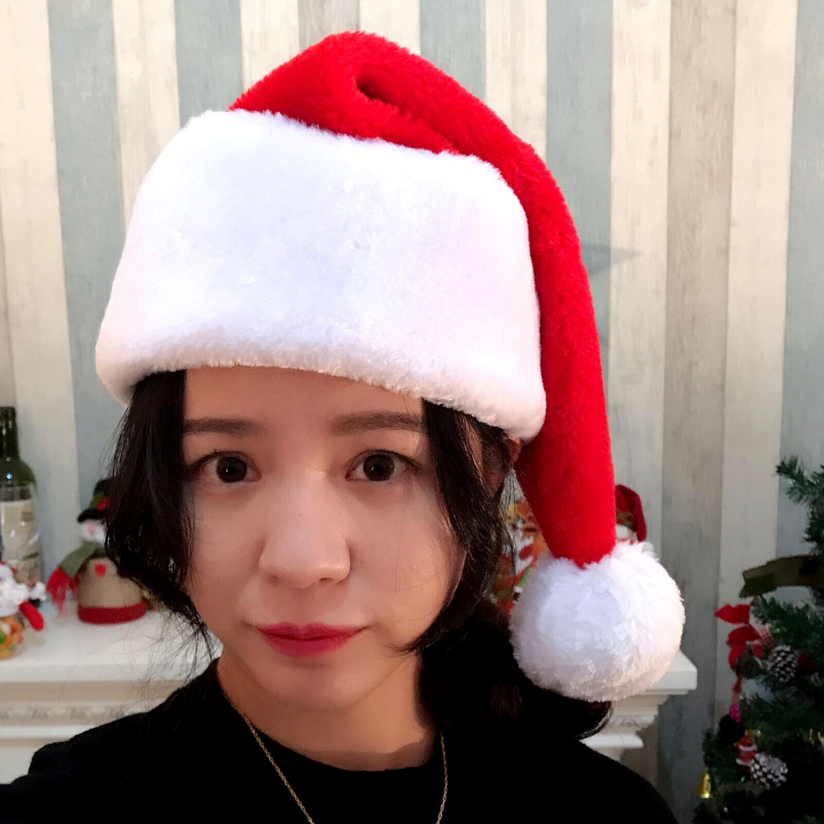 Christmas Santa Hat Cap Plush Warm Festival Christmas Hats for Adult Red