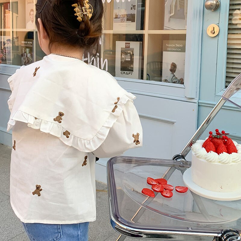 MILANCEL 2022 primavera nuovi vestiti per bambini colletto rovesciato camicette per ragazze camicie per ragazze con orso carino camicetta per ragazze con volant coreano