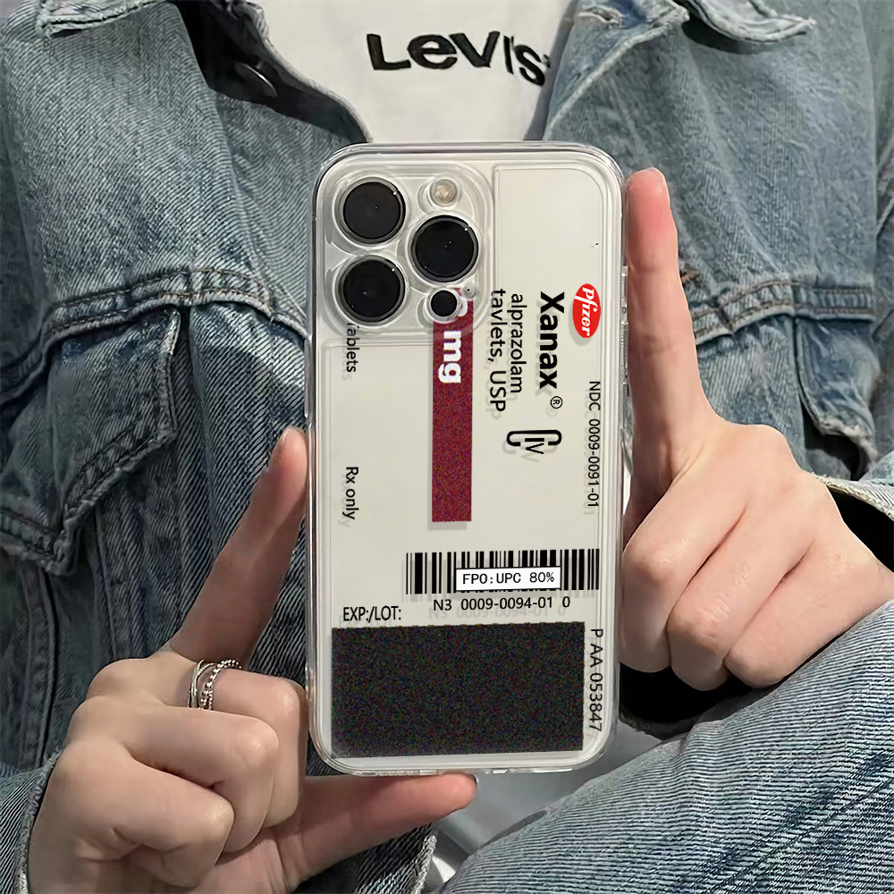 Xanax Transparent Phone Case For iPhone 16e Pro Case iPhone 13 11 15 12 14 Pro Max XR XS X 8 7 Plus Shockproof Cover: POLYESTER