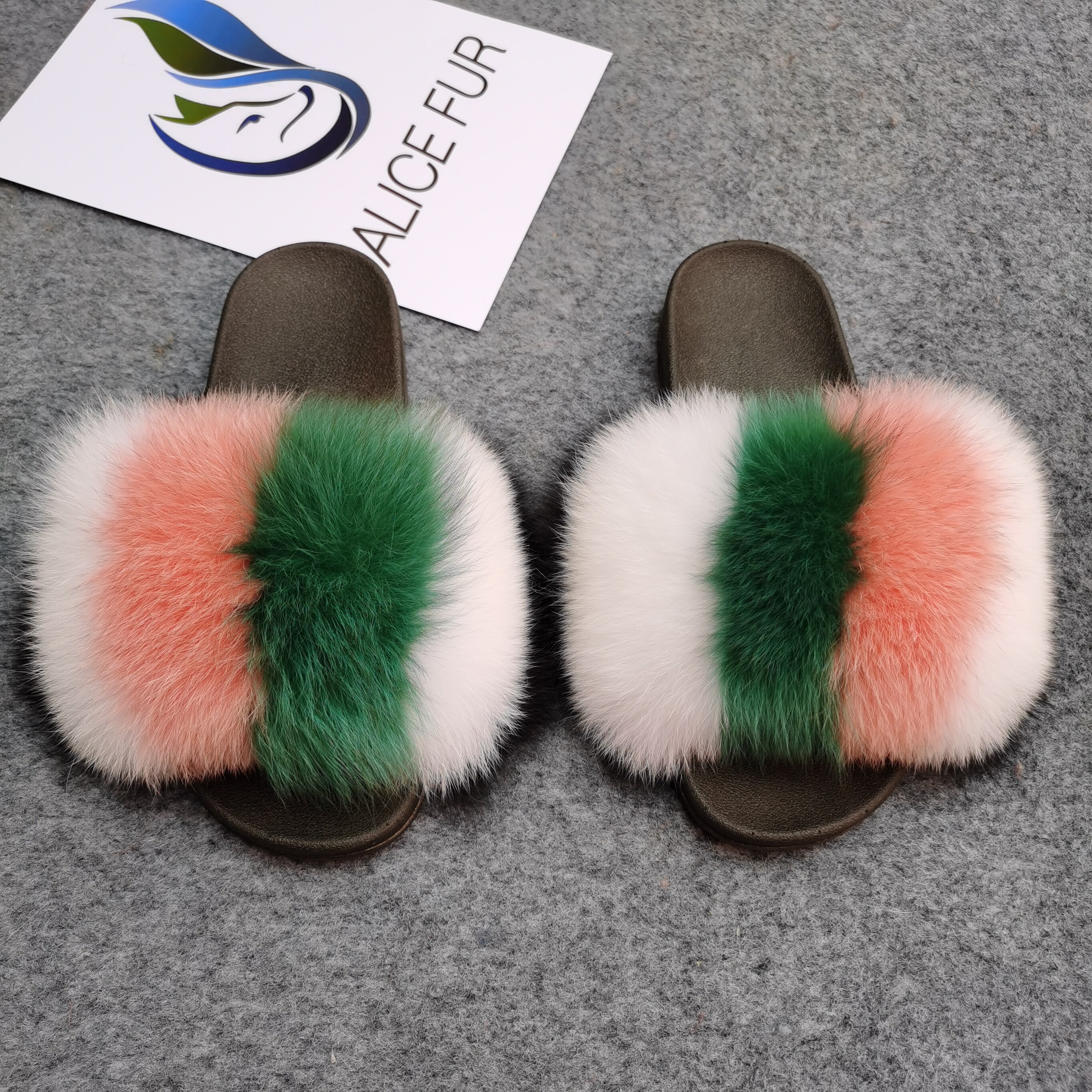 Factory Supply Handgemaakte Bont Slides Wasbeer Vos Glijbaan Vendor Custom Logo Pluizige Echt Slipper: 16