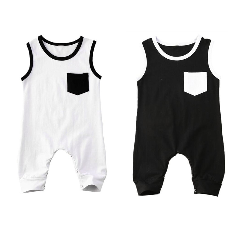 Casual 0-18M Summer Baby Boy Clothing Sleevless Solid Cotton Soft Jumpsuit Boy Outfit