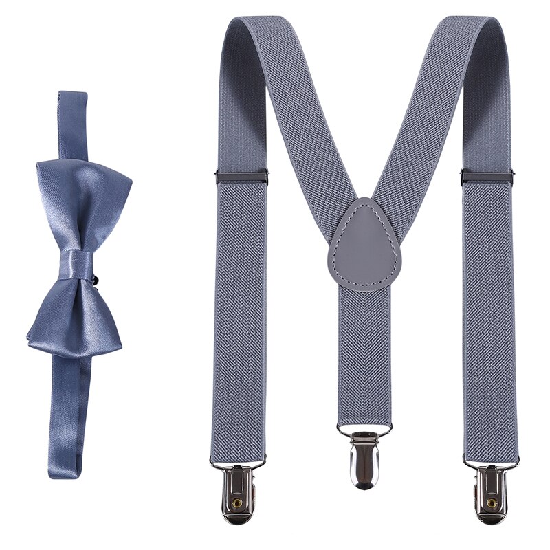 Kids Suspenders With Bowtie Children Bow Tie Set Boys Braces Girls Adjustable Suspenders Baby Wedding Ties Accessories: Light Gray