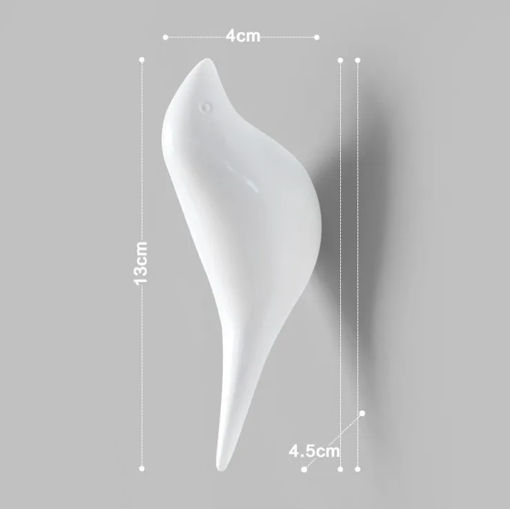 Accesorios creativos para el hogar, gancho decorativo de pared para pájaros, decoración de pared de resina, colgador de puerta de dormitorio, ganchos individuales estéreo, 1 Uds.: Blanco
