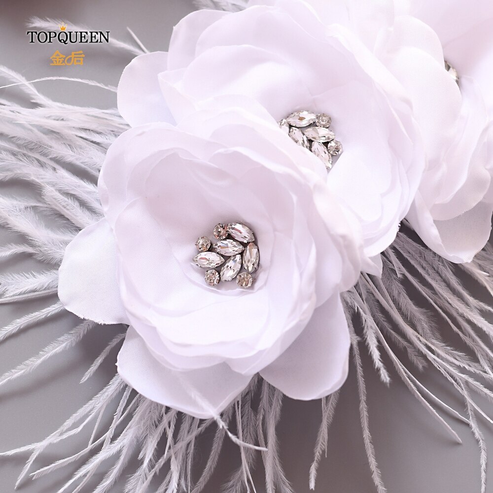TOPQUEEN Weiß Blume Schärpe Gürtel für Kleid Für Hochzeit Zubehör Blume Gürtel für hochzeit Braut Gürtel mit Tuch Blume S438