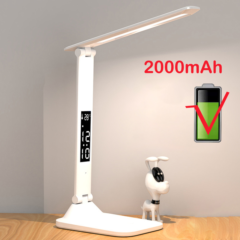 USB-bureaulamp 3 niveaus dimbaar aanraaknachtlampje Oplaadbaar multifunctioneel opvouwbaar met kalenderklok Studie-leeslamp: Default Title