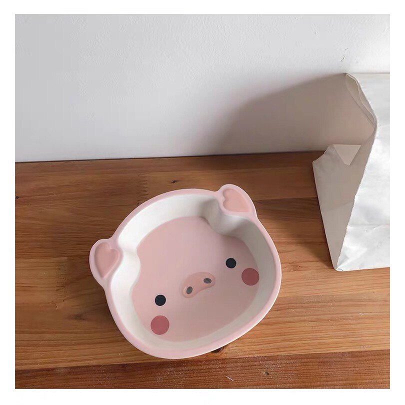 Cute pig estilo plato de la cena de fibra de bambú vajilla de los niños conjunto de la placa de la forma del cerdo placa de la historieta del bebé anti-caída bowl: Default Title