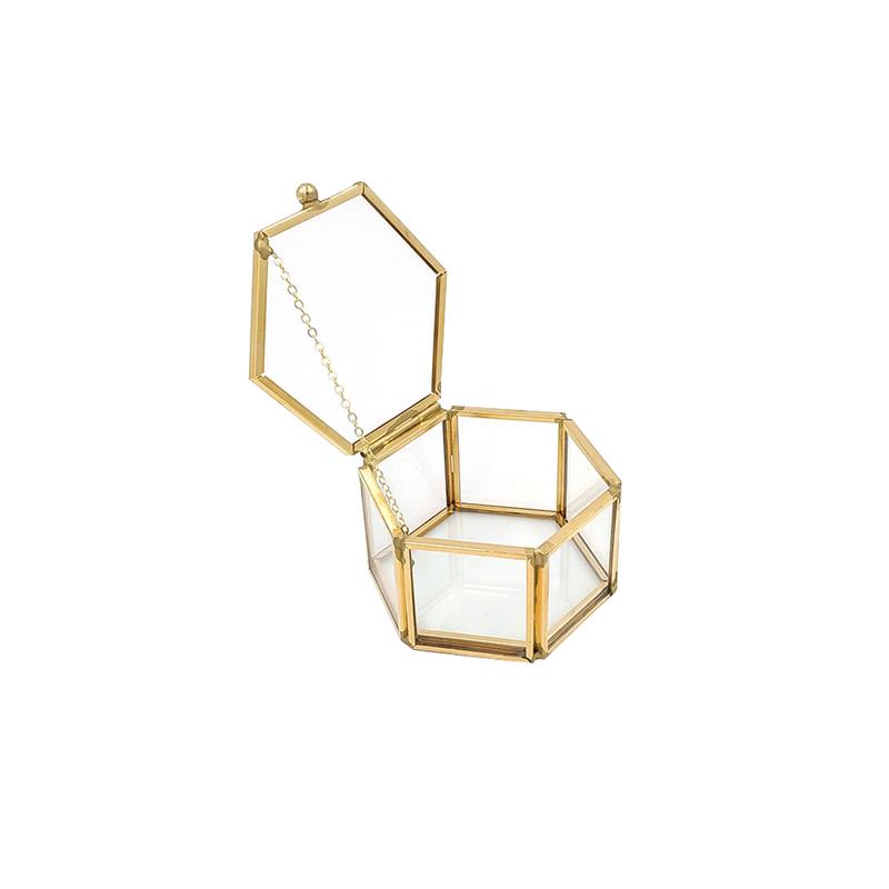 Geometrische Transparant Glas Eeuwige Bloem Hexagon Open Deksel Glas Sieraden Ring Box Ketting Armband Oorbel Sieraden Opslag: Default Title