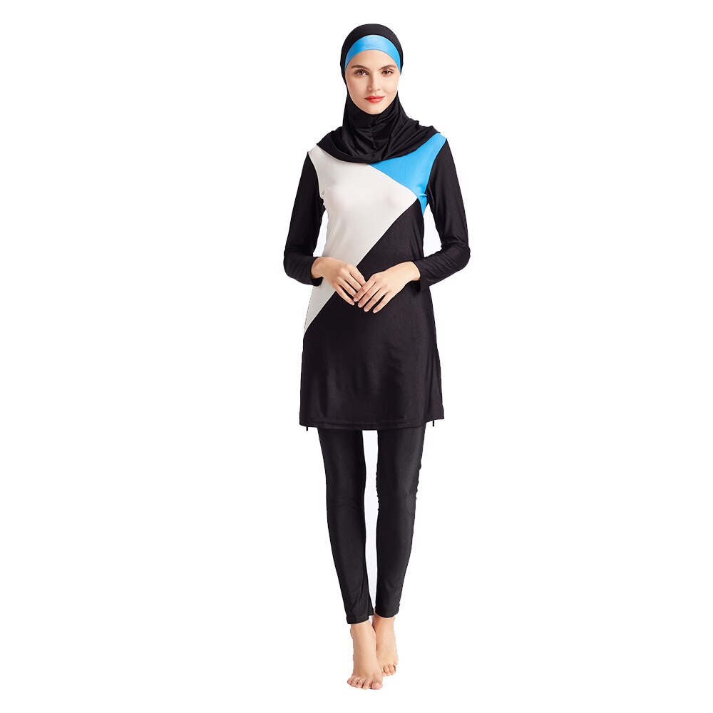 PEIFU Abbigliamento Spiaggia Per Musulmani Donne Modest Patchwork Copertura Completa A Breve Costume Da Bagno Islamico Hijab Islam Burkinis Costume Da Bagno di Usura 6XL: blue / S