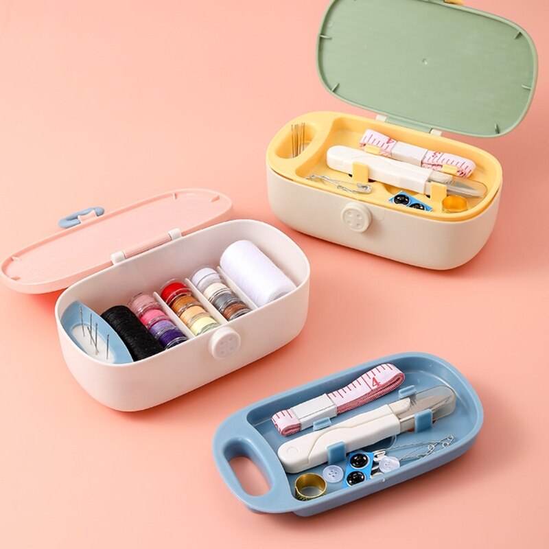 Plastic Storage Box with Removable Tray Multipurpose Sewing Tool Organizer Case