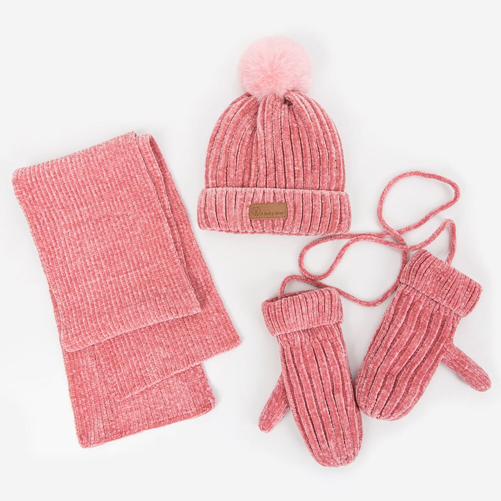 Reakids baby meisjes muts sjaal handschoenen set winter warme dikke muts met haarbal zachte comfortabele outdoor muts jongens katoenen muts pak